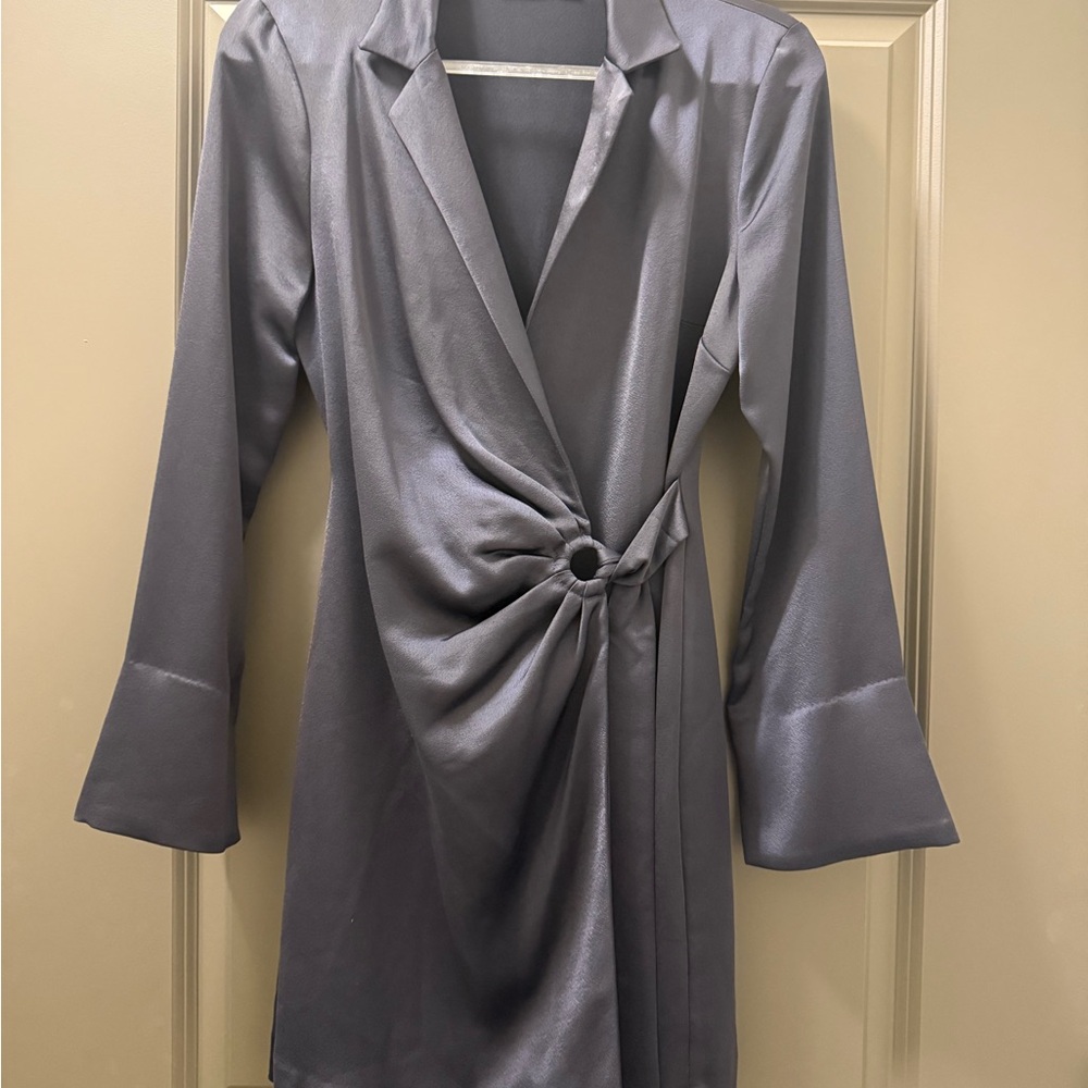 Mango Blue and Black Satin Robe with Elegant Wrap Design
